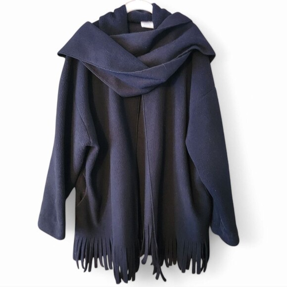 Vintage Maralyce Ferree - Portland, Maine Fleece Tassel Scarf Jacket L - Picture 3 of 8